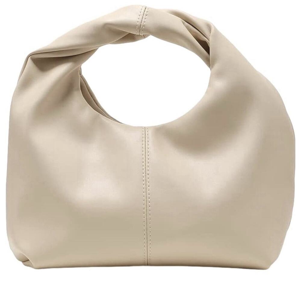 Verdusa Women's Ruched Hobo Mini Handbag Clutch Purse Dumpling Pouch Bag‎ Cream